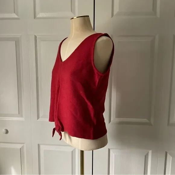 Ann Taylor Factory Red V-Neck Sleeveless Knot Front Tank Top - S - Picture 7 of 7